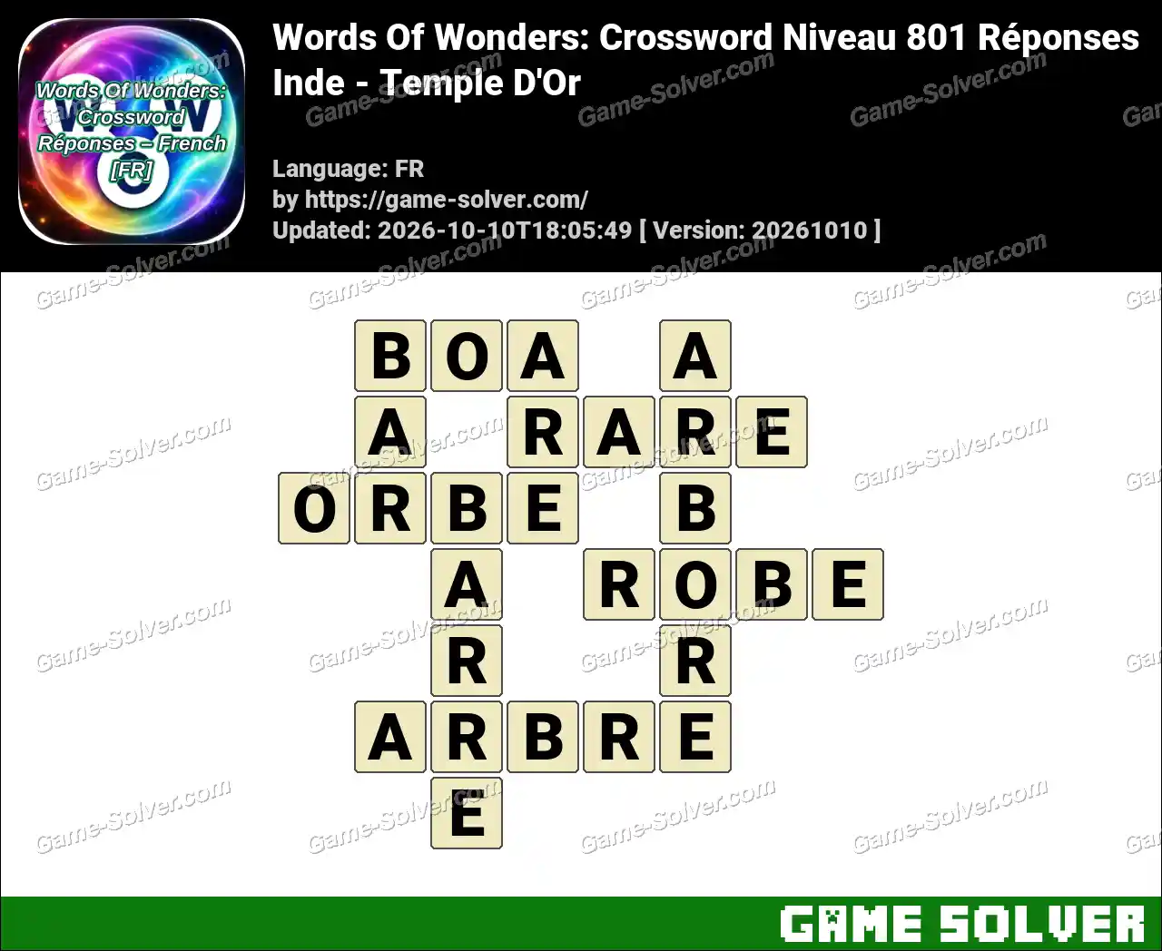 Words Of Wonders: Crossword Niveau 801 Réponses – Inde – Temple D’Or